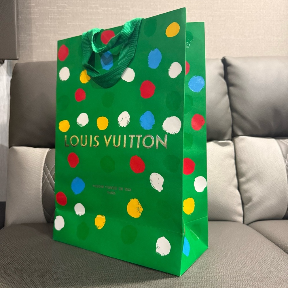 Louis Vuitton Green Shopping Bag with Multicolor Dots good for Christmas Gift
